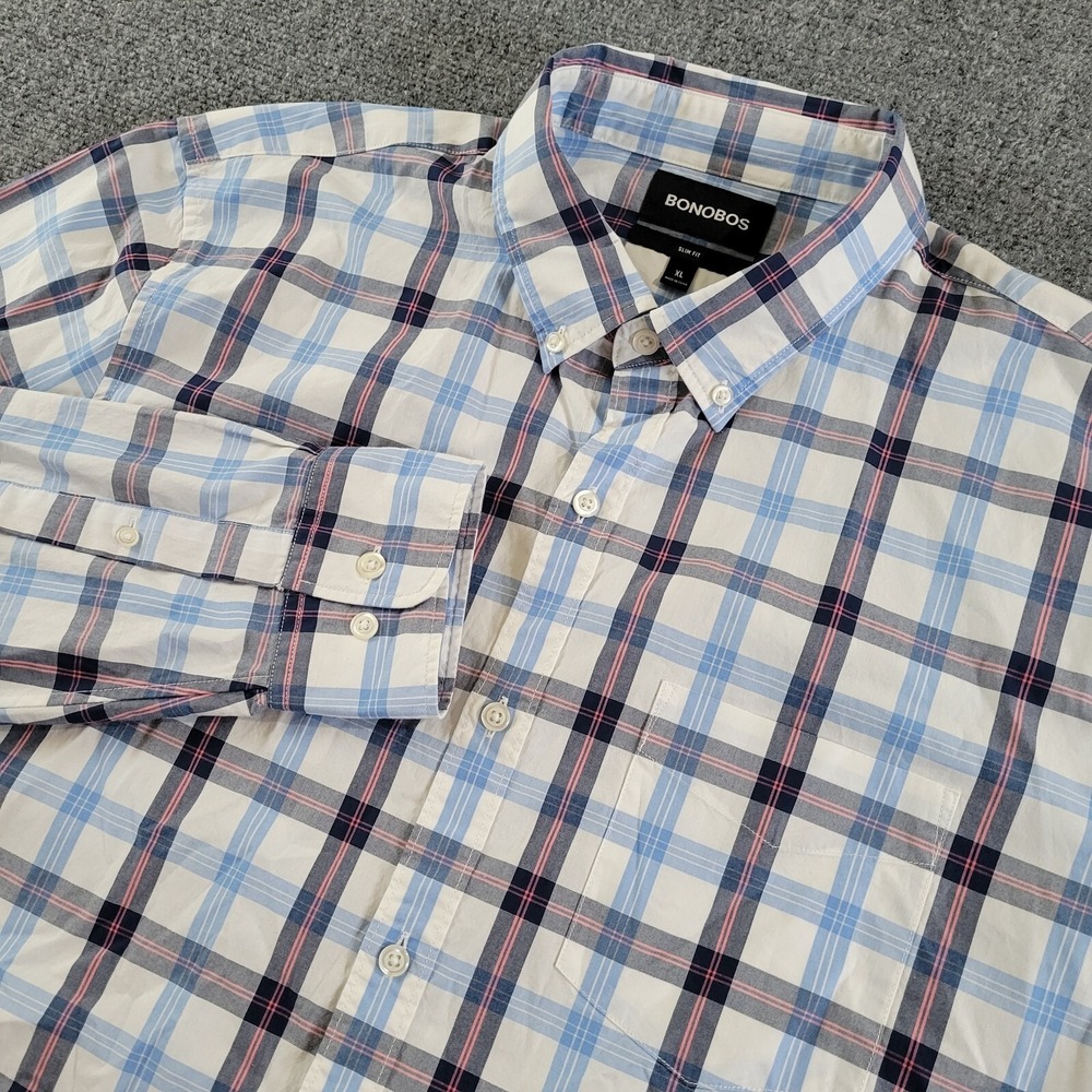 Bonobos Shirt Mens XL‎ Slim Fit Colorful Plaid 100% Lightweight Cotton